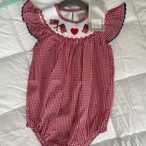 Lil Cactus American flag smocked bubble romper